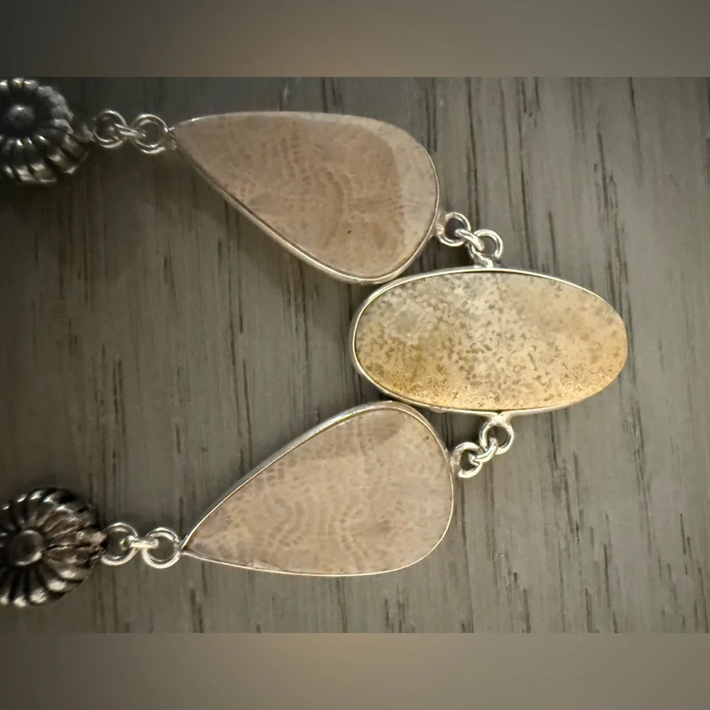 Delicate Silver and Beige Fossilized Coral Bracelet or Anklet Jewelry no brand